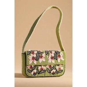 Anthropologie Fiona Beaded Bag: Bloom Edition Green Floral NEW